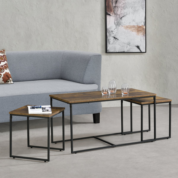 [en.casa] Salontafel Haparanda set van 3 zwart en houtkleurig