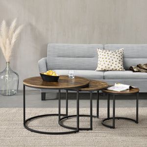 [en.casa] Salontafel Arvidsjaur set van 3 zwart en houtkleurig