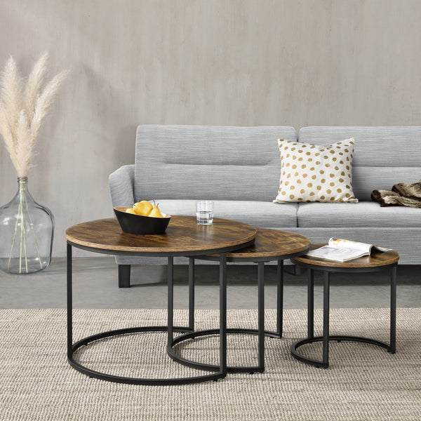 [en.casa] Salontafel Arvidsjaur set van 3 zwart en houtkleurig