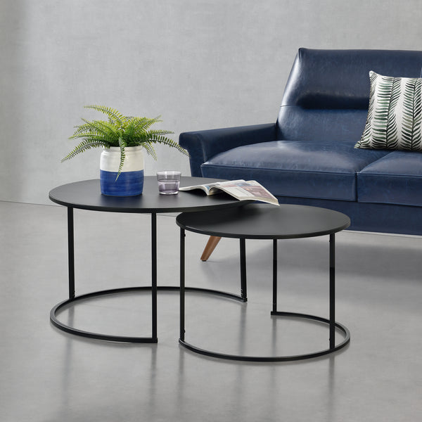 [en.casa] Salontafel Korenica metaal rond set van 2 zwart