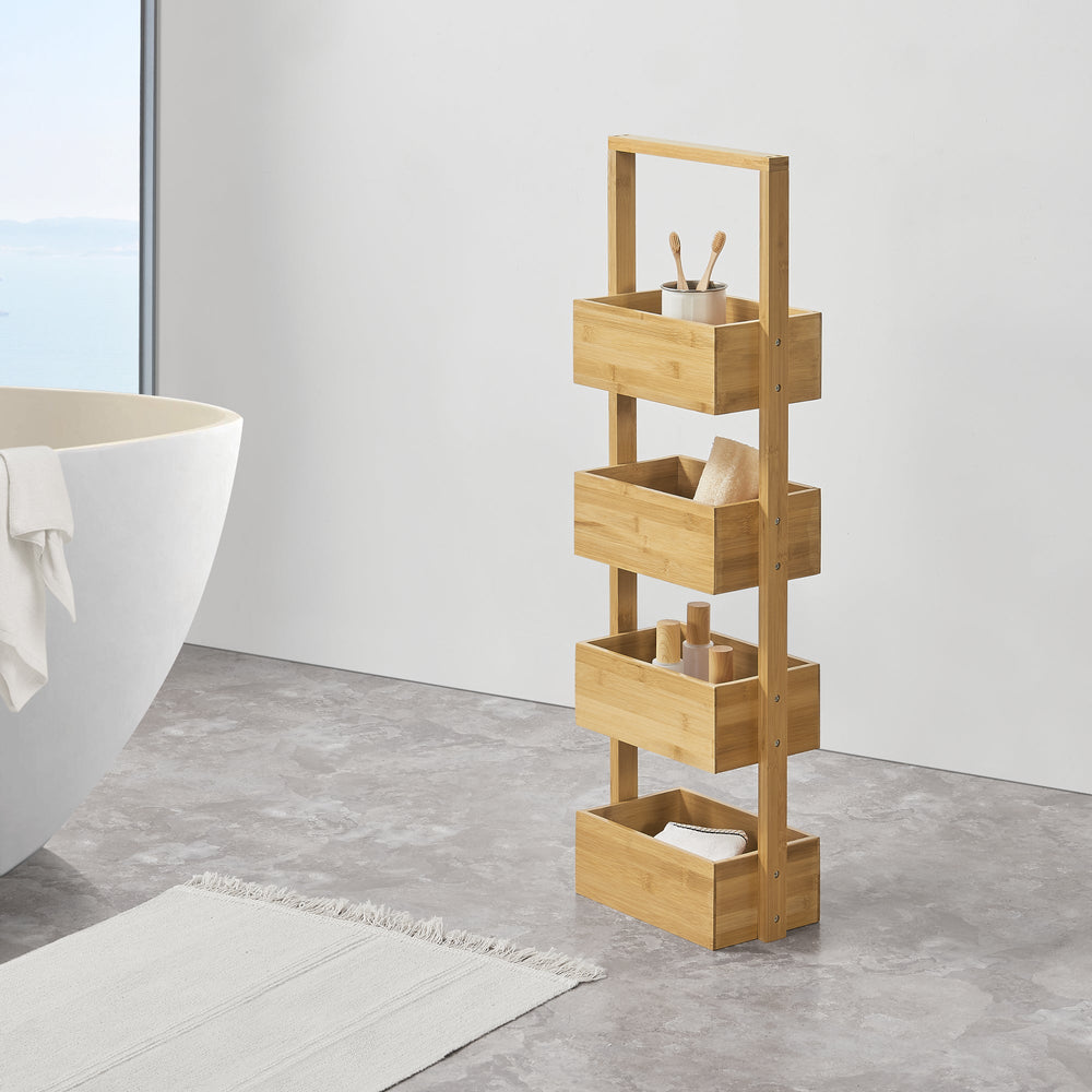 Badregal Bardu met 4 opbergvakken 28x16x88cm bamboe [en.casa] - premiumXL