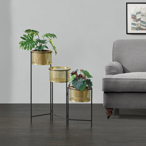 [en.casa] Bloempot op standaard Doel 69x69x20 cm zwart en messing