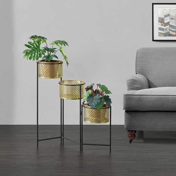 [en.casa] Bloempot op standaard Doel 69x69x20 cm zwart en messing