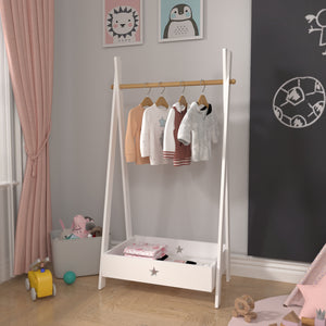 [en.casa] Kinder kledingrek Laxe 126x73x43 cm wit en houtkleurig
