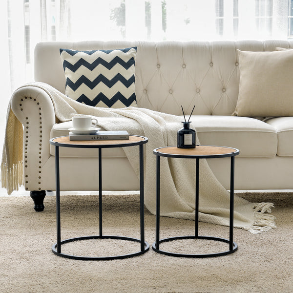 [en.casa] Bijzettafel Moriusaq set van 2 rond zwart en houtkleurig