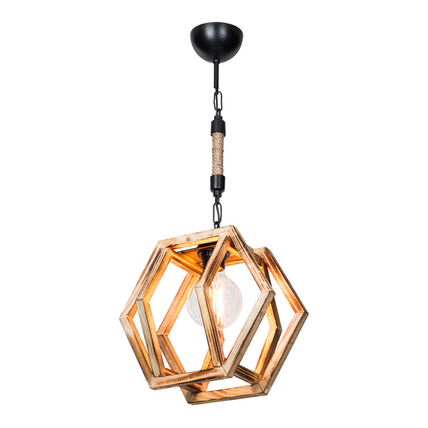 [lux.pro] Hanglamp Cheltenham E27 zwart houtkleurig en jute