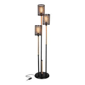 [lux.pro] Staande lamp vloerlamp Exeter 3xE27 zwart en jute