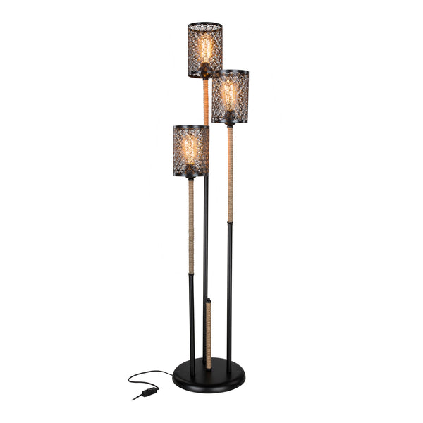 [lux.pro] Staande lamp vloerlamp Exeter 3xE27 zwart en jute