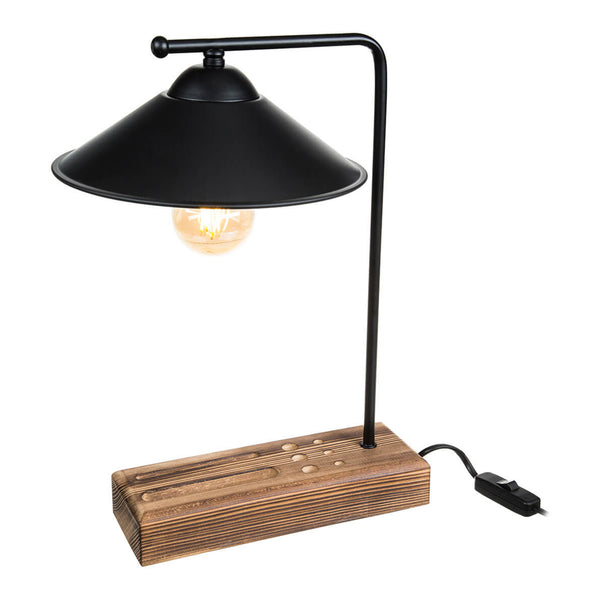 [lux.pro] Tafellamp bureaulamp Folkestone E27 zwart en houtkleurig