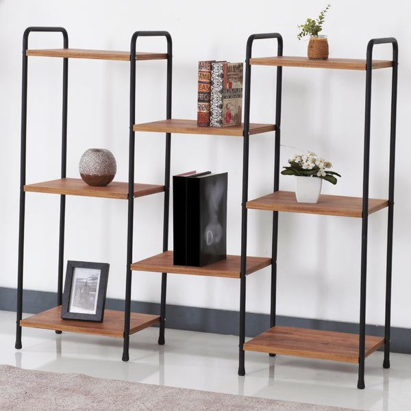 [en.casa] Staand rek Birkerød 100x110x30cm zwart en walnootkleurig