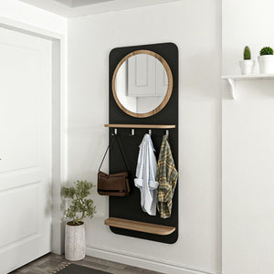 [en.casa] Wandkapstok met spiegel Helsinge 150x60x15 cm zwart en houtkleurig