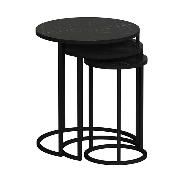 [en.casa] Bijzettafel set van 3 Frederiksværk marmer zwart