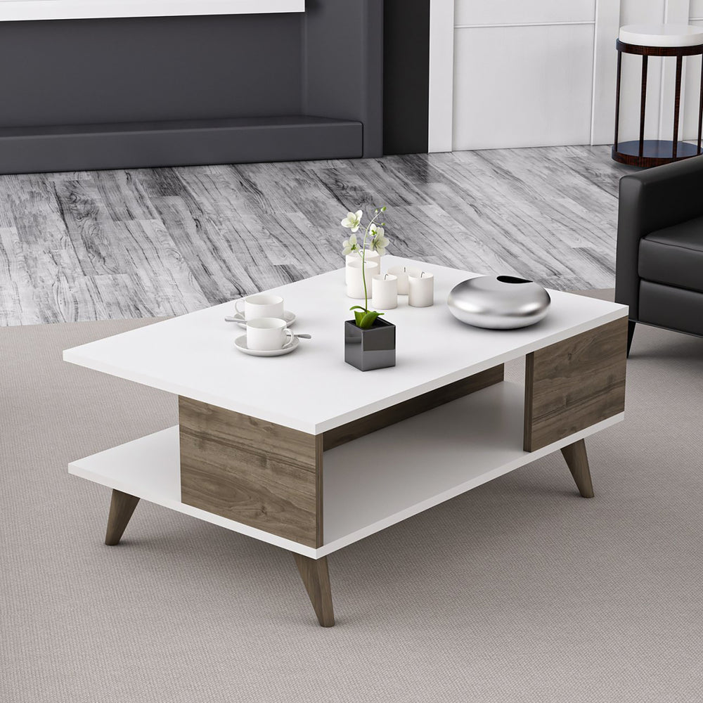 Salontafel Grenaa met onderblad Wit / Walnootlook [en.casa] - premiumXL