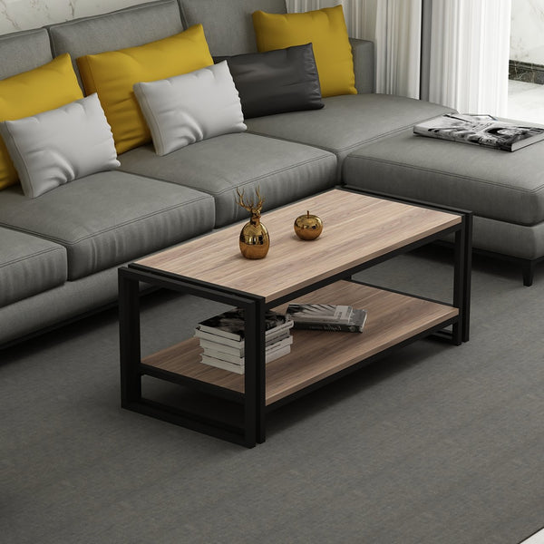 [en.casa] Salontafel Græsted 40x102x45 cm Eiken en zwart