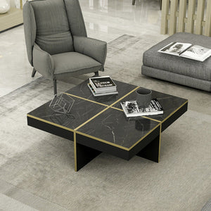 [en.casa] Salontafel Fjerritslev 35x90x90 cm marmer zwart en messing