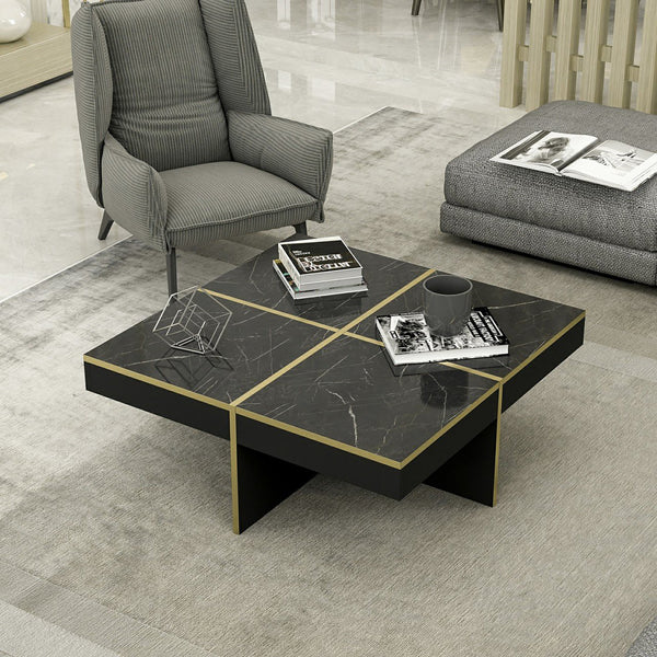 [en.casa] Salontafel Fjerritslev 35x90x90 cm marmer zwart en messing