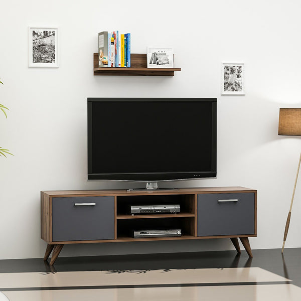 [en.casa] TV meubel met plank Haderslev 120x30x45 cm walnootkleurig en antraciet