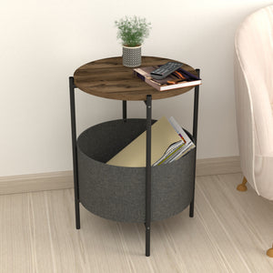 [en.casa] Bijzettafel Hofors 60xØ43 cm eiken antiek antraciet en grijs