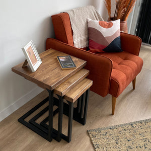 [en.casa] Bijzettafel set van 3 Rørvig zwart en houtkleurig