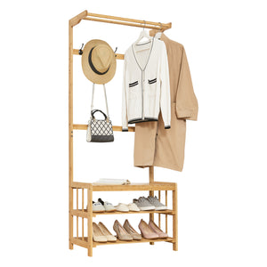 [en.casa] Schoenenrek Tornio met kapstok bamboe 168x70x35 cm