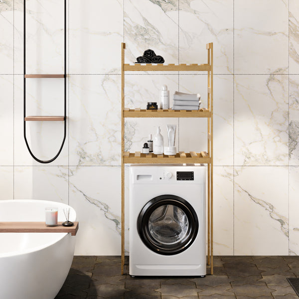 [en.casa] Staand rek Alslev badkamerrek 160x64x21 cm houtkleurig