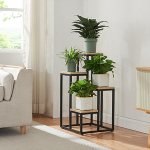 [en.casa] Plantenstandaard Ameland 67x34x34 cm zwart en houtkleurig