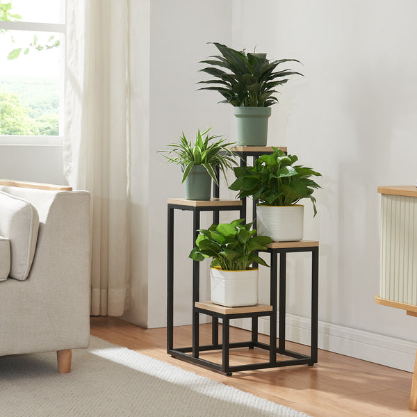 [en.casa] Plantenstandaard Ameland 67x34x34 cm zwart en houtkleurig