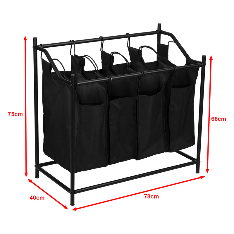 Maatschets [en.casa] Wasmand Vamdrup met 4 zakken 75x78x40 cm zwart