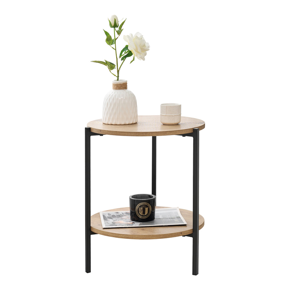 Bijzettafel Kuopio 50xØ40cm Zwart/Houtlook [en.casa] - premiumXL