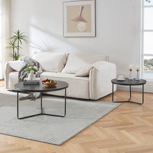 [en.casa] Salontafel Poxdorf set van 2 rond marmer zwart en zwart