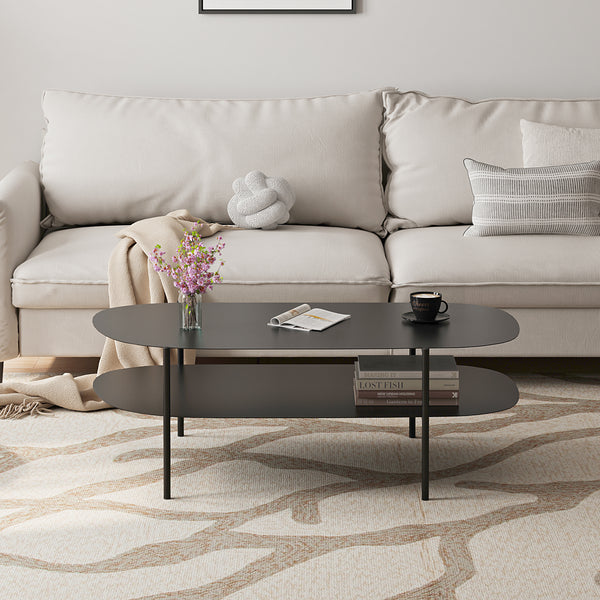 [en.casa] Salontafel Enebakk met plank 40,5x112x62 cm zwart mat