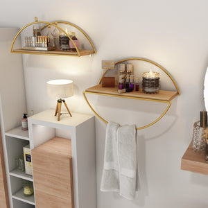 [en.casa] Wandplank Mynämäki 39x16x17 cm goudkleurig en naturel