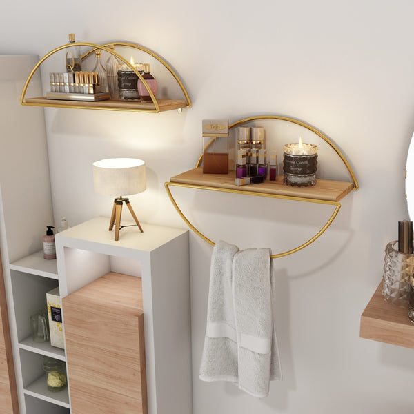 [en.casa] Wandplank Mynämäki 39x16x17 cm goudkleurig en naturel