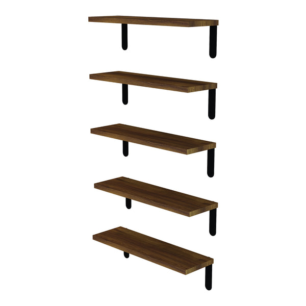 [en.casa] Wandplank set van 5 Frogn 15x90x15 cm houtkleurig en zwart