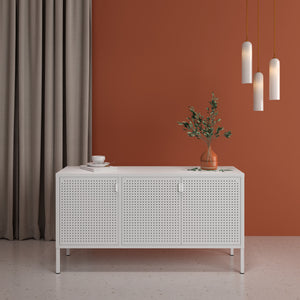 TV meubel Castelli 114x40x60 cm metaal met 3 deuren wit [en.casa]