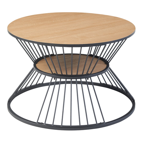 [en.casa] Salontafel Fossbergom rond 42xØ70 cm zwart en eikenkleurig