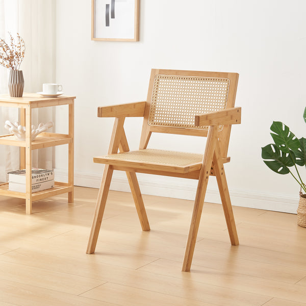 Eetkamerstoel Asikkala 79x50x50 cm bamboe rotan look naturel [en.casa]