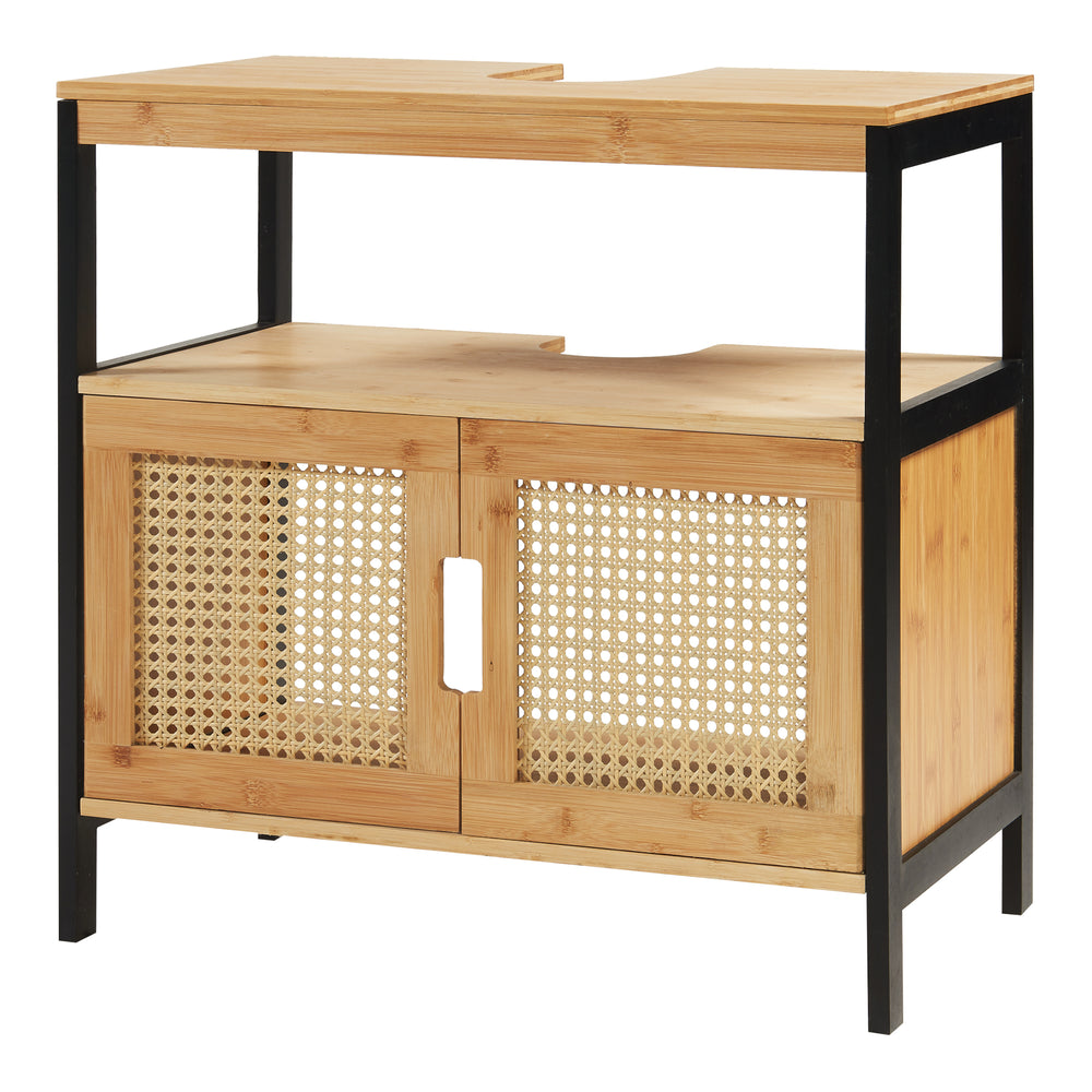 Wasbakonderkast Tervola 60x60x35 cm Zwart/Bamboe [en.casa] - premiumXL