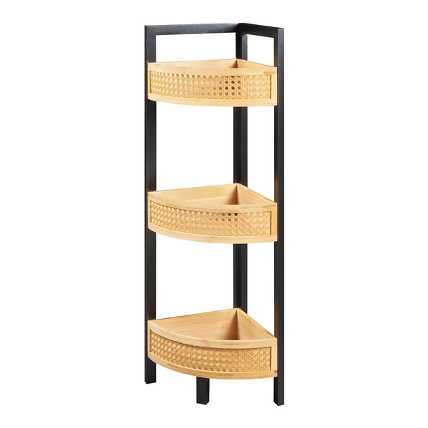 Hoekkast Tervola met 3 planken 80x23x31,5 cm zwart naturel en rotan look [en.casa]