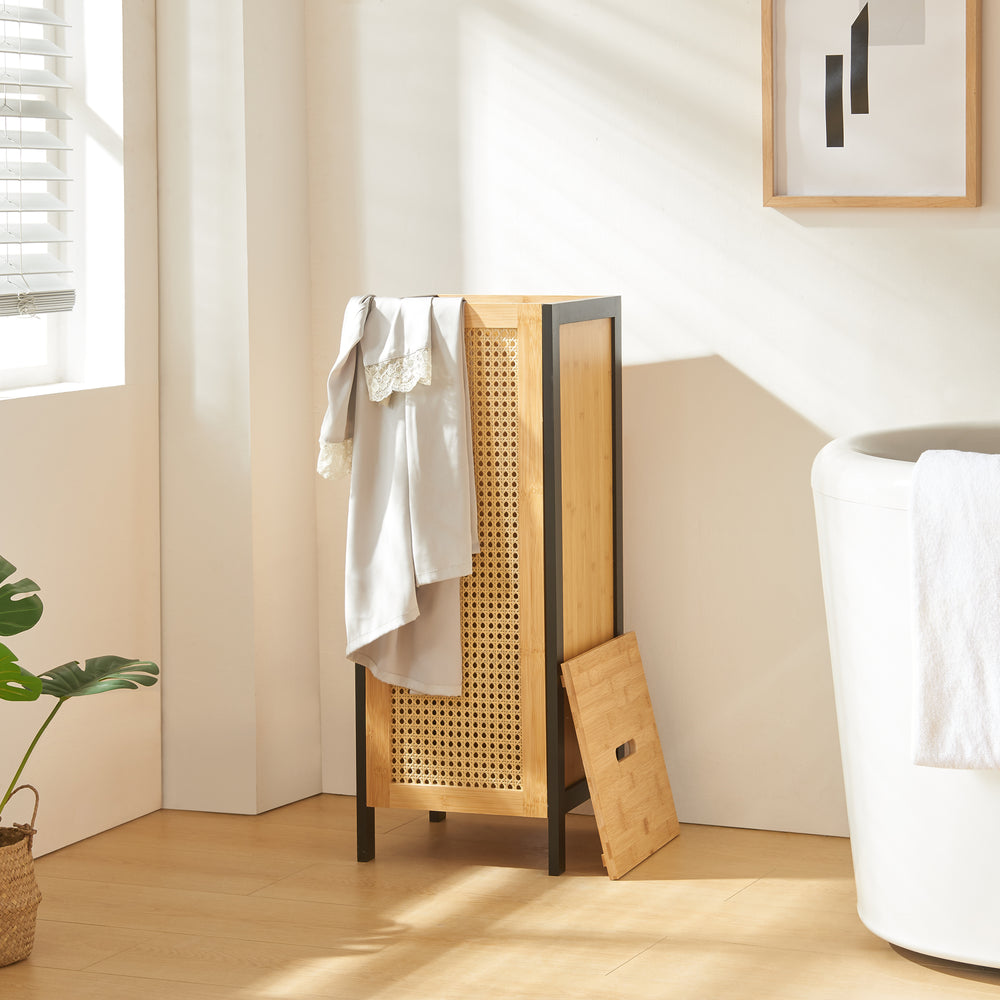 Wäschekorb Tervola 51 L Zwart/Bamboe [en.casa] - premiumXL