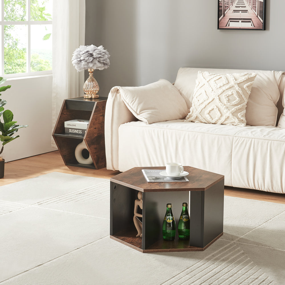 Salontafelset Molde 2-delig Zwart/Walnootlook [en.casa] - premiumXL