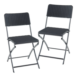Klapstoel Mark set van 2 tuinstoelen 81x45x58 cm rotan look zwart [en.casa]