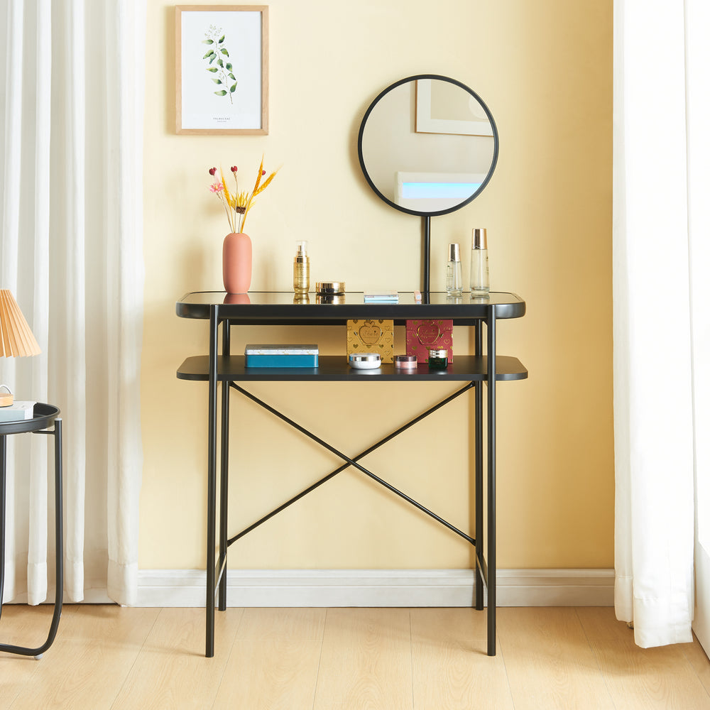 Schminktisch Hjelmeland met spiegel 129x80x44 cm zwart [en.casa] - premiumXL