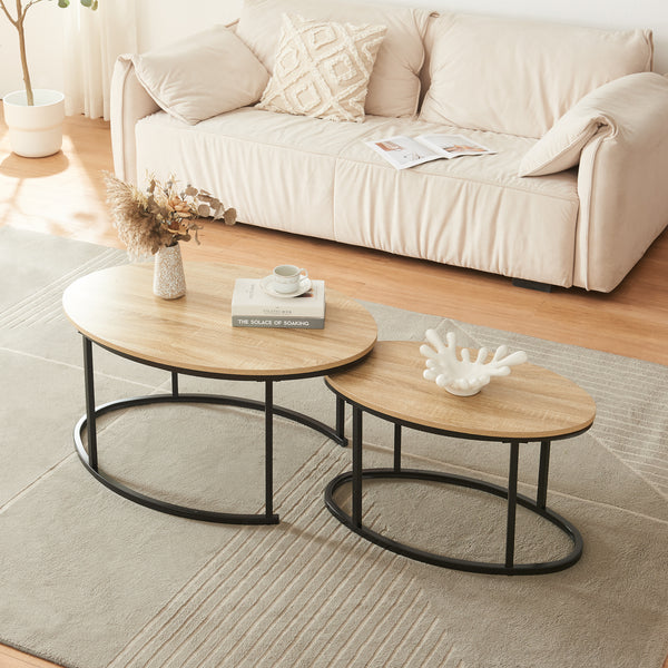 Salontafel Niederlande ovaal set van 2 zwart en eikenkleurig [en.casa]