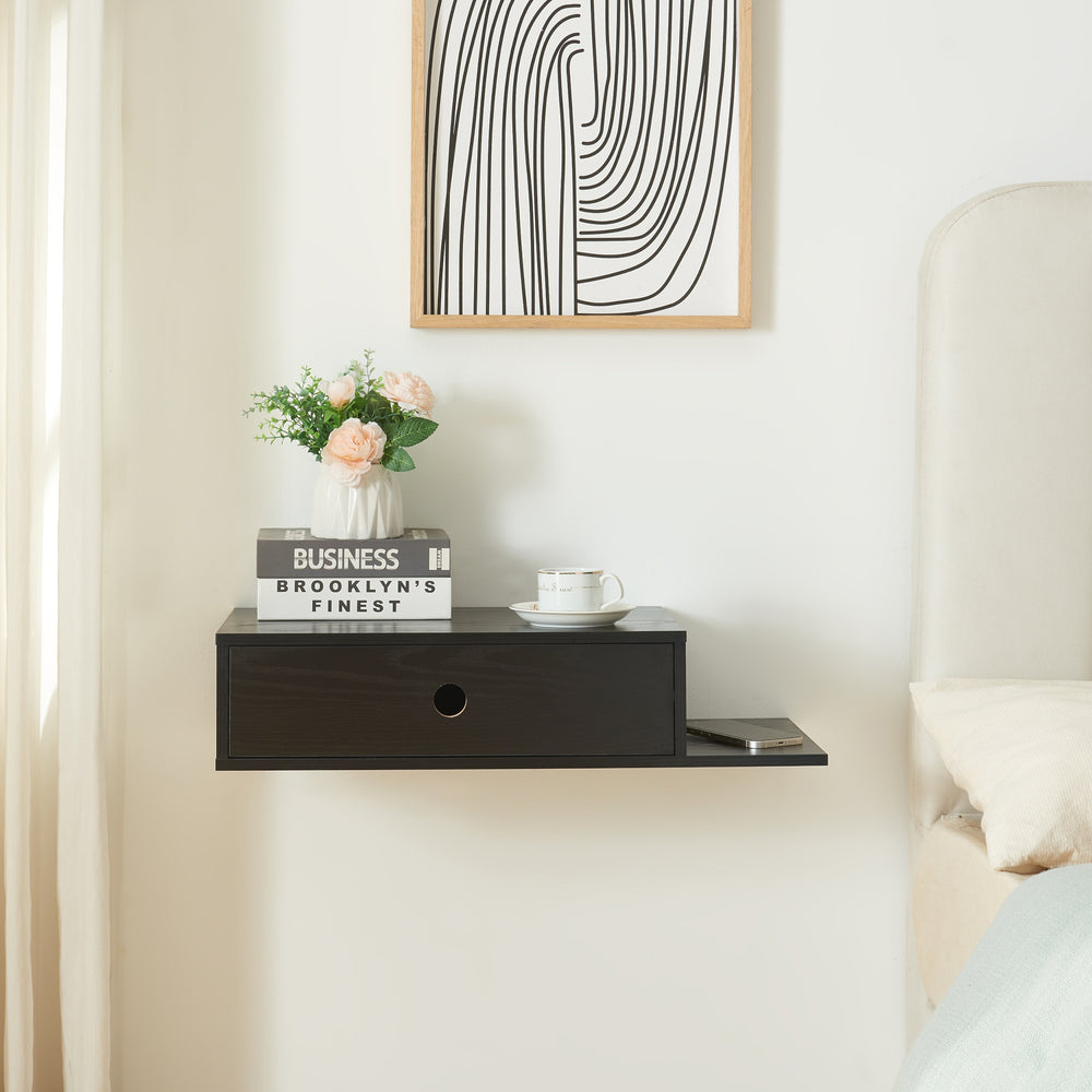 Wandplank Stor met lade 65x30x15 cm Zwart [en.casa] - premiumXL