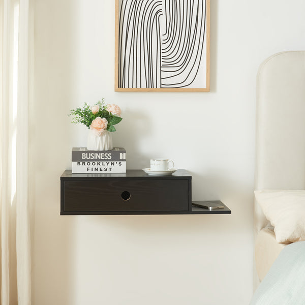 Wandplank Stor met lade 65x30x15 cm zwart [en.casa]