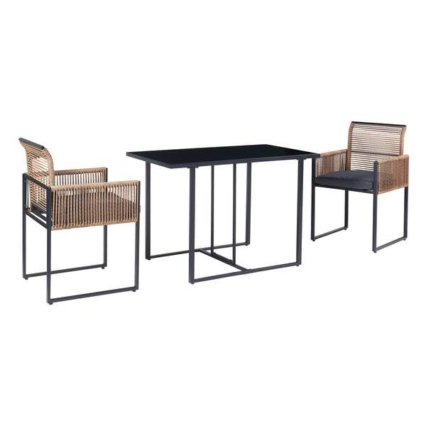 Tuinset Accadia 3-delig glazen tafel met 2 stoelen zwart bruin en grijs casa.pro