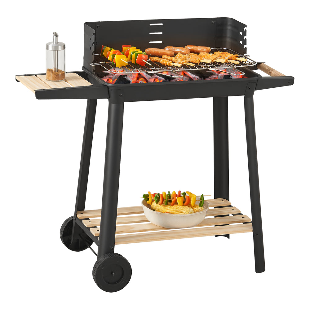Houtskool BBQ Ari met zijpanelen 78x86x30 cm zwart en houtkleurig casa.pro