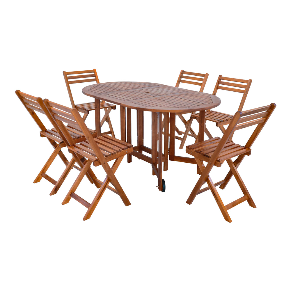 Tuinset Acerenza 7-delig tuintafel met 6 tuinstoelen houtkleurig FSC®-gecertificeerd [en.casa]
