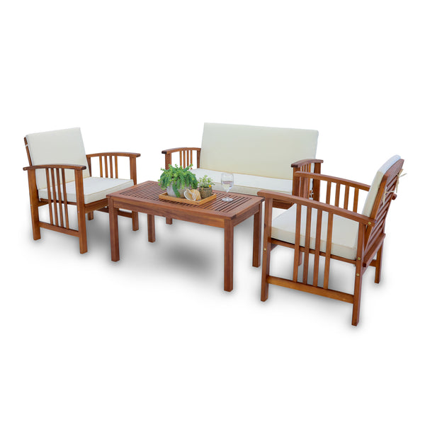 Tuinset Brissogne 4-delig houtkleurig en beige FSC®-gecertificeerd [en.casa]